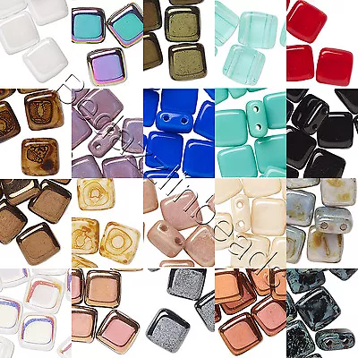 $2.69 • Buy Lot Of 10 Czech Glass 6mm Flat Square Tile Loose Beads With 2 Double Twin Holes