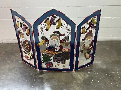 Grandeur Noel Christmas Fireplace Screen Trifold Metal Santa Mint Vintage • $149.99