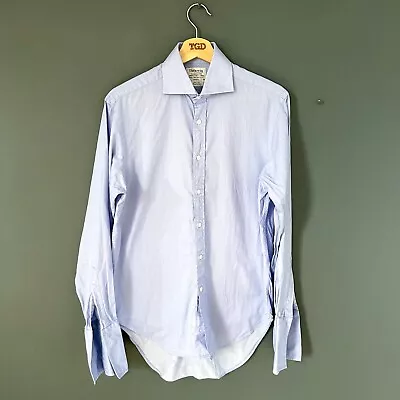 £5.99 • Buy Mens TM Lewin Blue Long Sleeved Double Cuff 100% Cotton Shirt 15  Collar B86
