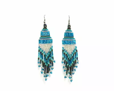 Long Multicolored Seed Bead Chandelier Dangle Earrings Handmade Boho Art Jewelry • $14.99