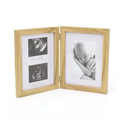 Double Wooden Baby Ultrasound Scan And Newborn Photo Picture Frames With Mount • £13.99