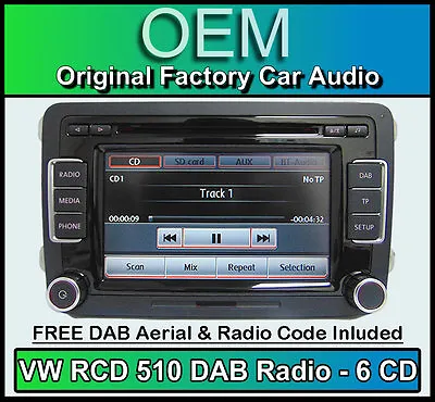 VW Scirocco DAB Car Stereo RCD 510 DAB Radio 6 CD Changer Touchscreen SD Card • $349.74
