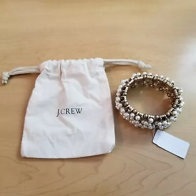 New J Crew Bracelet With Dangling Dangle Beads Faux Pearls Stretchy NWT + Bag • $18