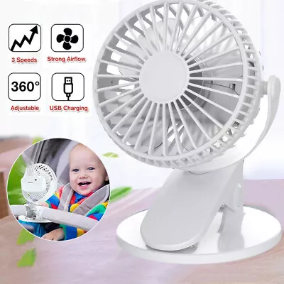 $14.95 • Buy 360° Mini Fan Travel Fan USB Clip On Desk Fan Pram Cot Car Cooling Fan Portable