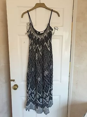 ZANDRA RHODES Sexy Black & Ivory Maxi Dress - Size 12 - RARE  • $39.79