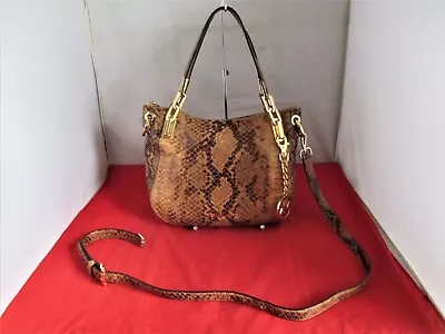 Michael Kors Brooke Medium Embossed Python Leather Shoulder Tote $378 Sand  #014 • $67.99