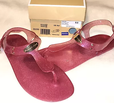 MICHAEL KORS MK PLATE JELLY Pink Slingback Thong Sandals US NEW • $44.99