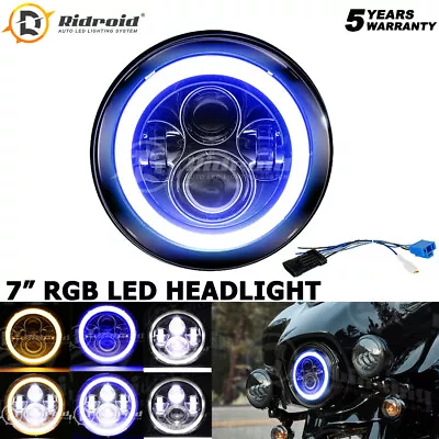 Blue/Amber Halo 7  Motorcycle LED Headlight For Yamaha V-Star 1100 650 Classic • $29.99