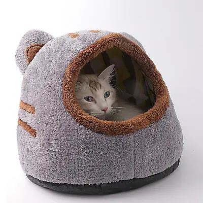 Cat Bed Cave Round Plush Fluffy Hooded Cat Bed Self Warming Pet Puppy Kitten Bed • £24.39