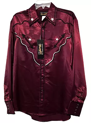 New Vintage Wrangler 1947 Satin Pearl Snap Shirt Medium Rockabilly Rhinestones • $85