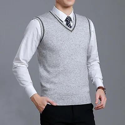 $17.30 • Buy Mens V-Neck Sleeveless Sweater Vest Lightweight Solid Cotton Vest Pullover