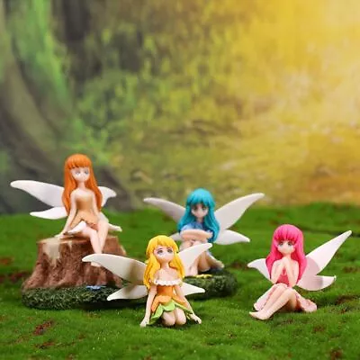 Winged Flower Fairy Statues Resin Girl Miniature For Garden Decor • £3.31