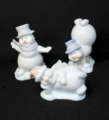 Vintage Set Of 3 Porcelain Roly Poly Snowmen Christmas Winter Figurines • $58.95