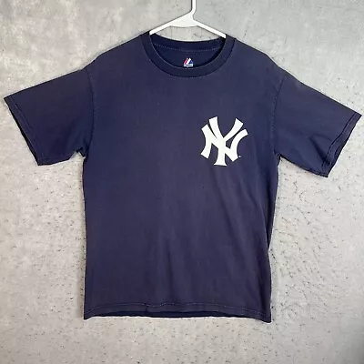 Majestic New York Yankees Mark Teixeira T Shirt Adult Medium Blue Faded Mens • $14.99