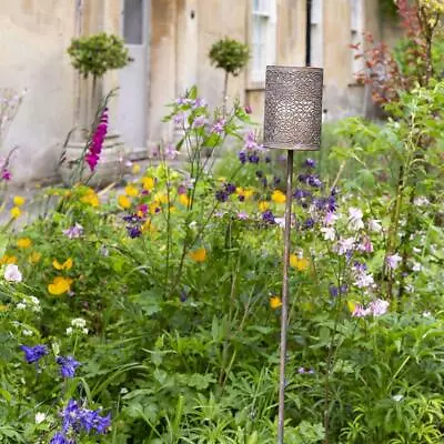 1 Garden Tea Light Holder Agra Grey Metal Stake Outdoor Glass Candle Lantern • £20