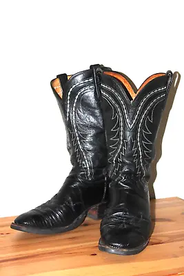 LUCCHESE 2000s FRENCH TOE COWBOY BOOT W/ LIZARD INLAYS MENS 9D • $85.95