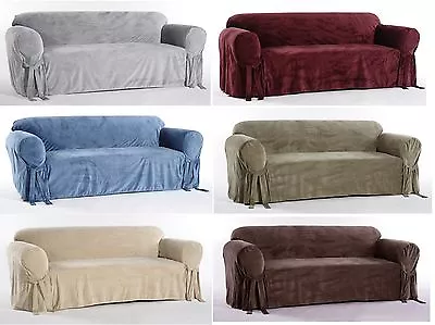 Microfiber Plush Velvet Sofa Loveseat Arm Chair Covers Slipcover Soft  Durable • $74.99