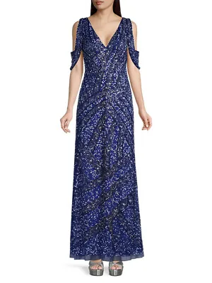 Aidan Mattox Fully Beaded Cold-Shoulder Gown V-neck Back Zip Size 2 $550 NWT • $139
