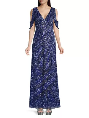 Aidan Mattox Fully Beaded Cold-Shoulder Gown V-neck Back Zip Size 8 $550 NWT • $170