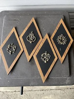 (4) Vintage 1960's Wood And Brass Crests Wall Art Decor Mid Century Modern MCM • $54.60