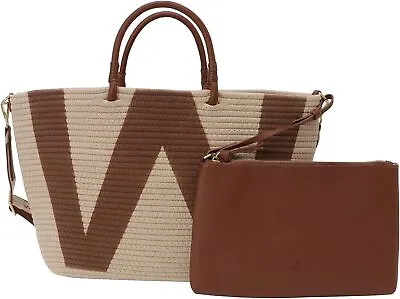 WEEKEND Max Mara W Logo Woven Tote Bag With Pouch 2WAY RAID TOBACCO Brown New • £180.90