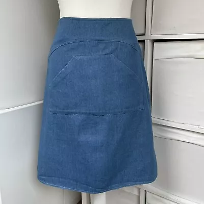 Kate Sheridan Denim Skirt Size M/L W32” Blue Pockets 100% Cotton A-Line Utility • £50