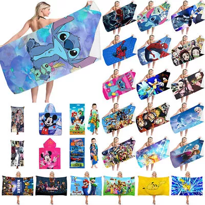 Cartoon Beach Towel Kids Adult Character Microfibre Quick Dry Summer Bath Towel • £12.59