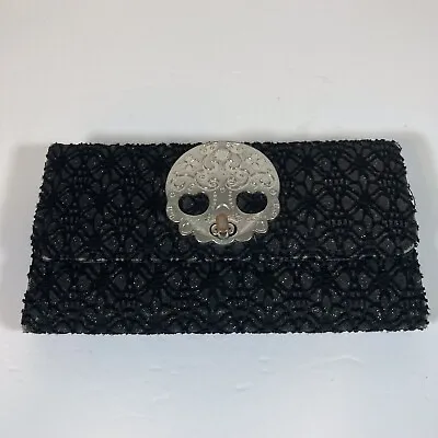 $22.99 • Buy Sugar Skull Mexican Day Of The Dead Black Lace Wallet SEE 4.25 X 8.25” Halloween