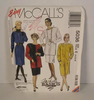 Easy McCall's Fashion Basics 5036 Dress (1 Or 2 Piece) Misses 14-18 Pattern UC • $6.99