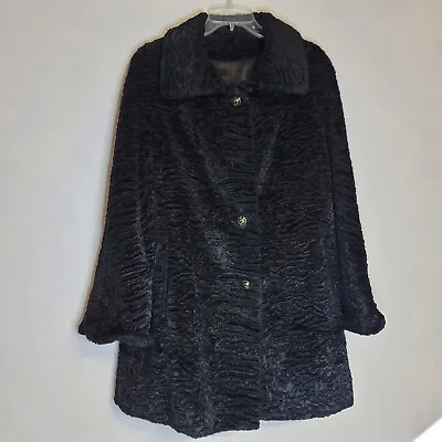 Country Pacer Size 14  Faux Fur Black 4 Button Long Bell Sleeves Women's Coat • $52.99