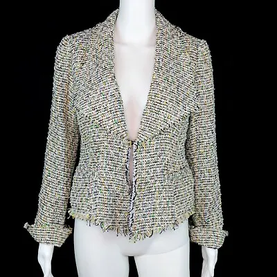 MILLY Fringe Tweed Frayed Blazer Career Jacket Single Closure | Women's Sz 8 • $29.95