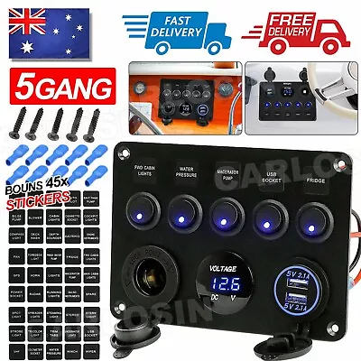 12V Switch Panel USB Charger 5 GANG ON-OFF Toggle LED Rocker For Car Boat Marine • $24.85