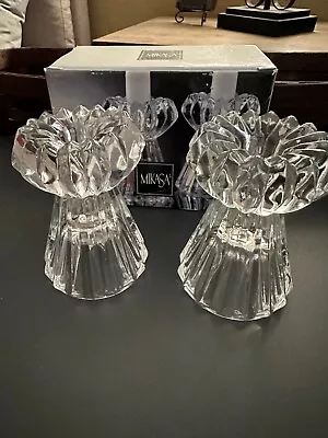 Set Of Mikasa Crystal Candle Holders Diamond Fire WY247 Candlestick Holder 4  • $15