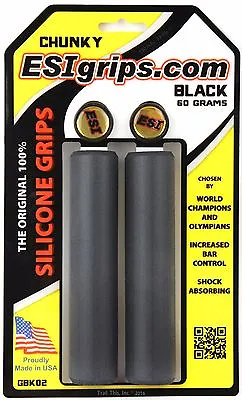 ESI Chunky Black 100% Silicone MTB Bike Grips Shock Absorbing 32mm / 130mm • $18.99