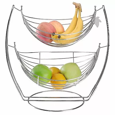 MyGift Chrome Double Hammock 2 Tier Fruit Vegetables Produce Metal Basket Rack • $24.99