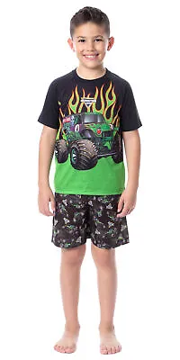 Monster Jam Boys' Grave Digger Truck Sleep Pajama Set Shorts Crewneck • $26.95