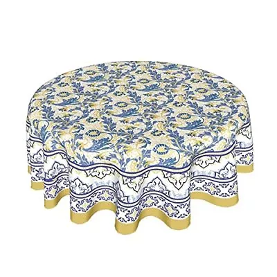 Yellow And Blue Floral Tablecloth Round 60 Inch Farmhouse Boho Tablecloth Spring • $27.76