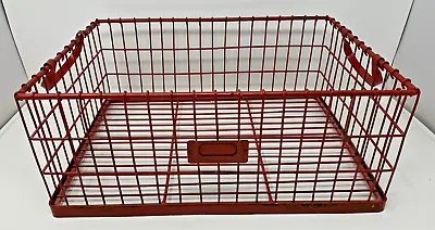 Vintage Industrial Steel Metal Red Wire Basket 16 X12 X7  W/ Handles & Label Tab • $29.99