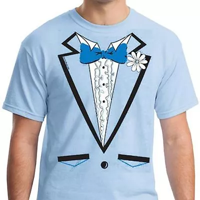 LIGHT BLUE RUFFLED TUXEDO T-shirt Wedding Costume Dumb And Dumber Vintage Tux • $16.95