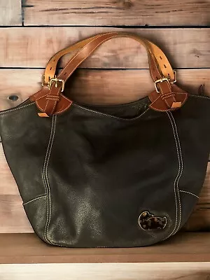 Vintage Dooney & Bourke Black Leather Tortoise Shell Duck Oversized Hobo Tote • $48