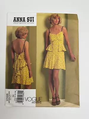 VOGUE PATTERN V1105 ANNA SUI Size 12 14 16 18 UNCUT Summer DRESS • $10.99