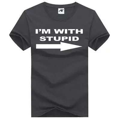 Men's I'm With Stupid Printed Novelty T-Shirts Short Sleeves Crew Neck Tees Tops • £9.99