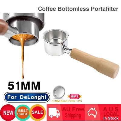 $27.59 • Buy 51mm Coffee Bottomless Portafilter W/Filter Basket For Delonghi EC680 EC685 Tool