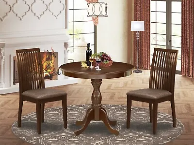 3pc Kitchen Dinette 36  Round Pedestal Table + 2 Padded Dining Chairs Mahogany • $410
