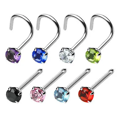 Nose Piercing Stud With Prong Set Round 2mmCZ - 0.8mm Or 1mm 316L Surgical Steel • £2.39