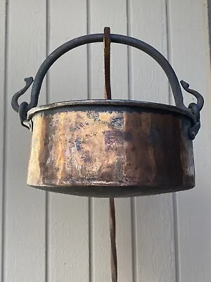 Antique Primitive Dovetail Seam Hammered Copper Pot Cauldron Kettle Crude Forged • $675.95