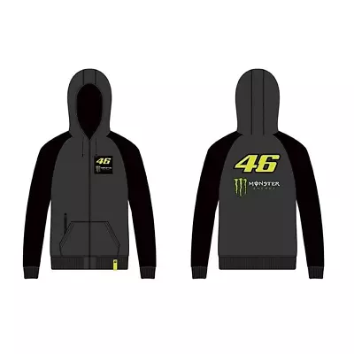 VR46 Official Valentino Rossi Dual Monster Fleece Hoody - MOMFL316920 Black Grey • £69.90