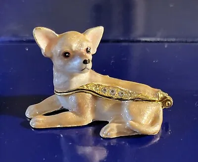 Cheeky Chihuahua Pewter Bejeweled Hinged Miniature Trinket Box Kingspoint • $22.95