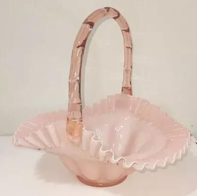 1940s Vtg. Fenton Glass Pink Rose Overlay Bridal Basket • $96