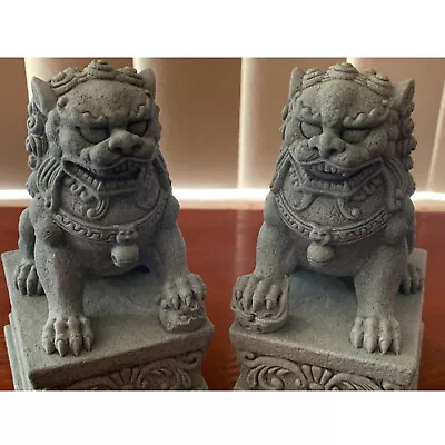 Chinese Foo Dogs Statues Pair Guardian Lion Statues Fu Foo Dogs Stone Bookends • $32.77